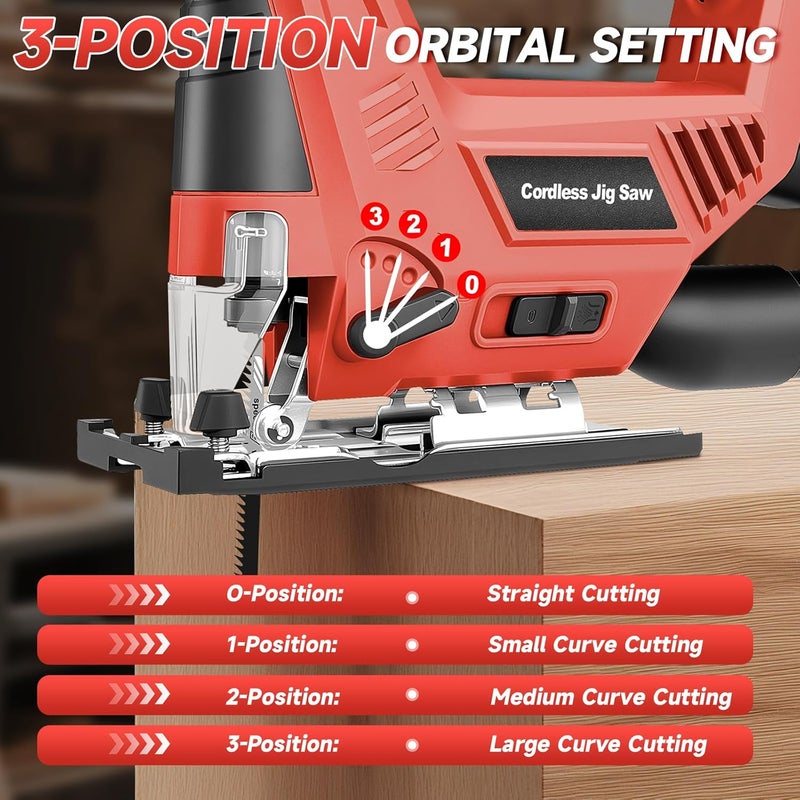 CAMXTOOL Jigsaw Compatible with Milwaukee 18V Battery (No Battery), Cordless Jig Saw Brushless Jigsaw Tool with LED Light, 0°- 45° Bevel Cuts, 3 Orbital Settings for Straight/Curve/Circle Cutting - Image 4
